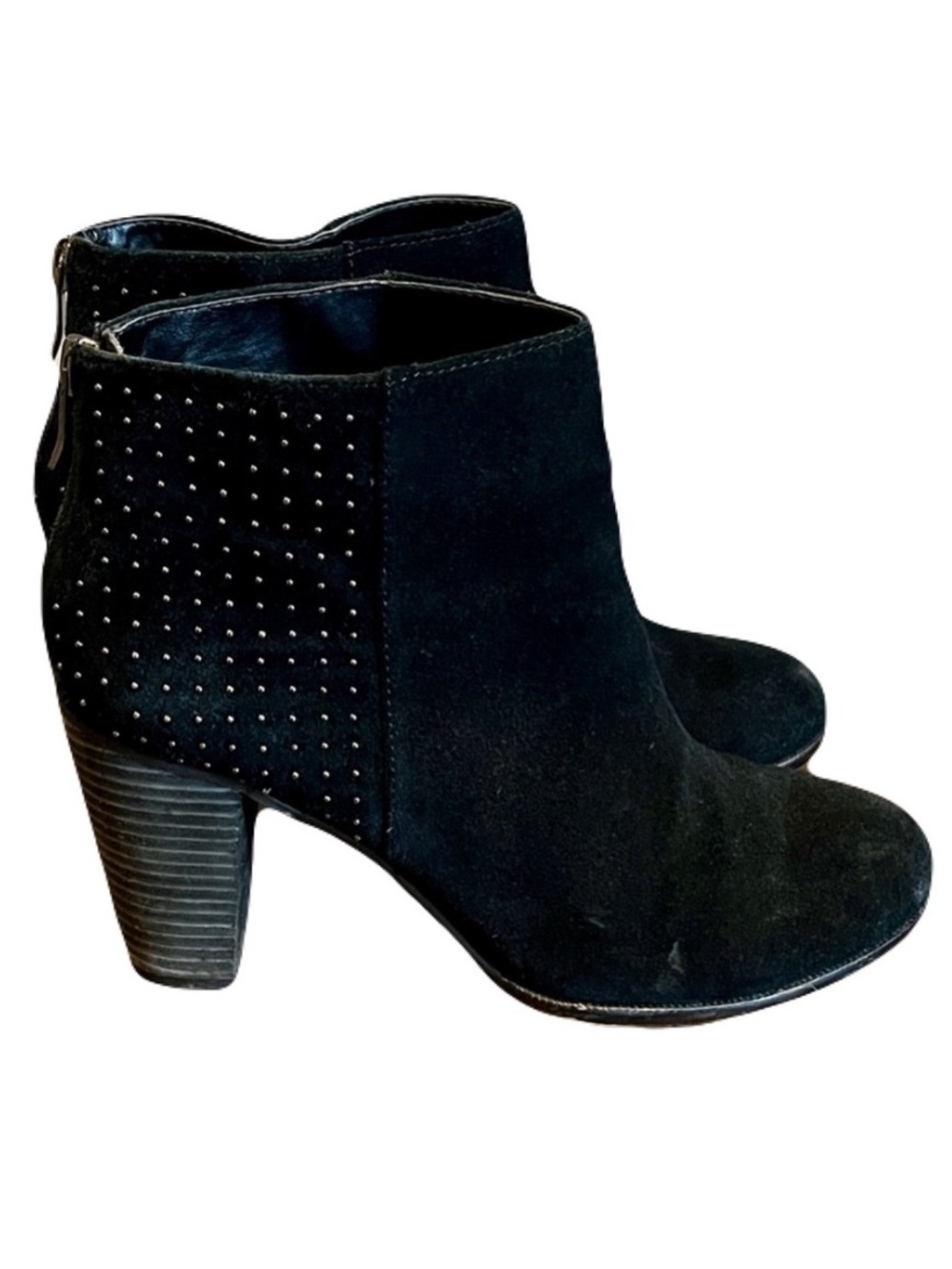 Lord & Taylor Black Suede Studded Heeled Ankle Boots, Size 7.5